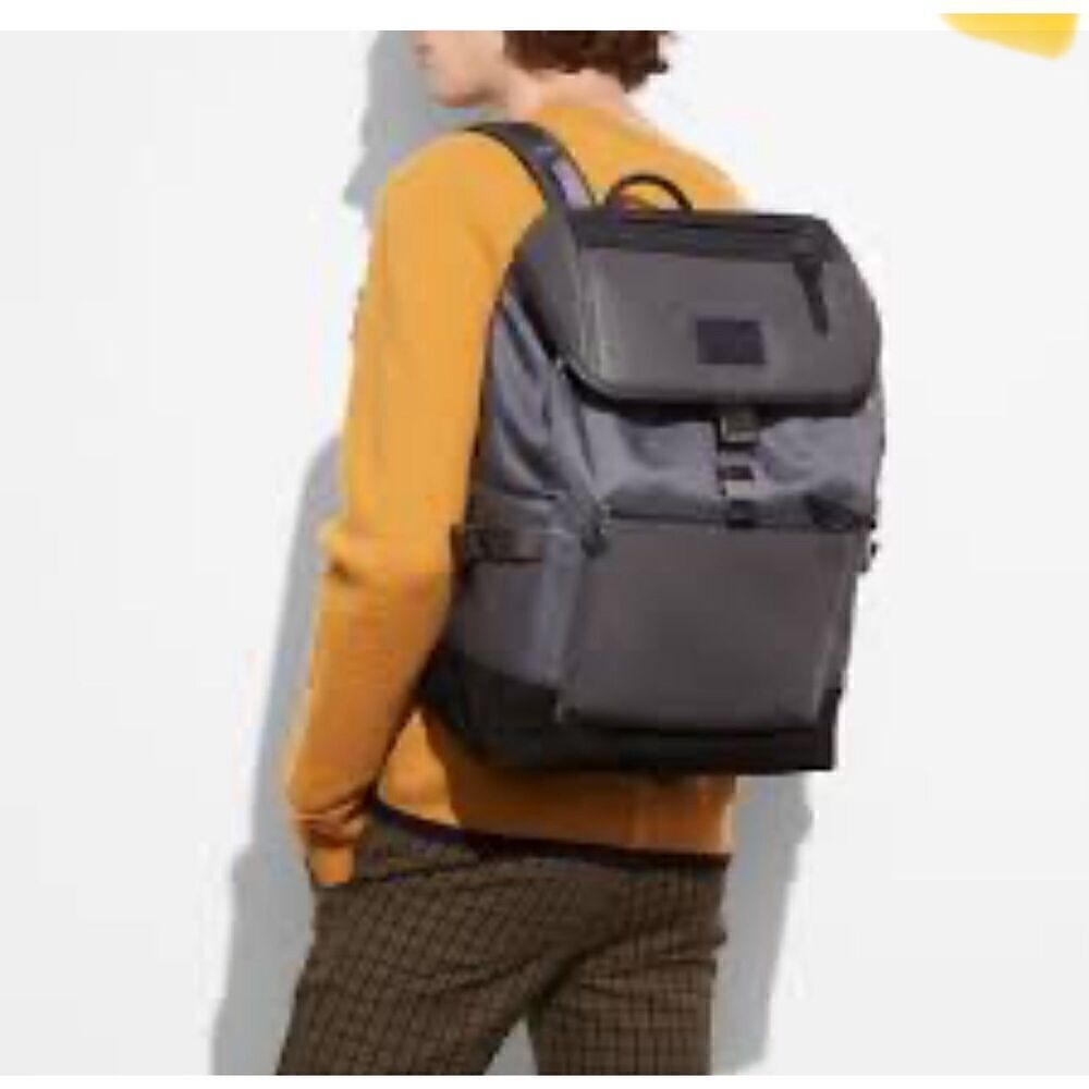 Coach grey leather black suede manhatten rucksack backpack